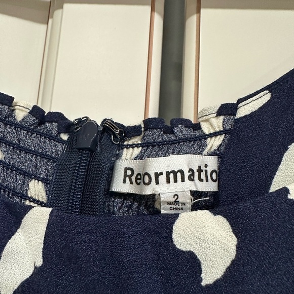 Reformation Sigmund Dress Splatter Blue White Dot Midi Slit (D8) - Picture 7 of 9